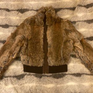 Wilsons Leather Brown Faux Fur Bomber Jacket with Ribbed Hem